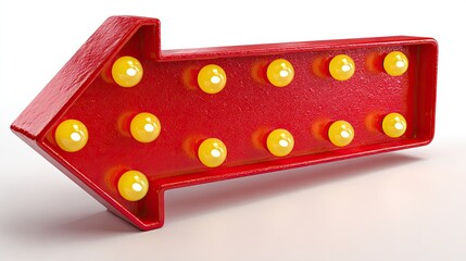Red arrow sign with light bulbs pointing left on white background