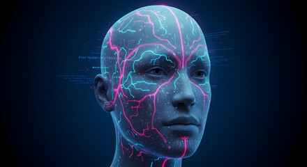 Fototapeta premium Futuristic AI Head Scan: Neural Network Visualization
