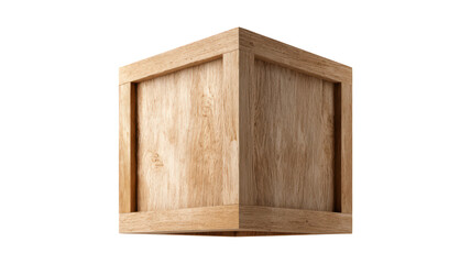 Floating Decorative Wood Box with Fine Grain Details isolated On Transparent Png Background.