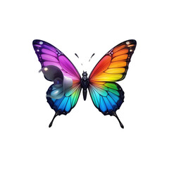 Obraz premium Surreal abstract artwork of a megaphone transforming into a butterfly with vibrant rainbow-colored audio wings, symbolizing sound and freedom, isolated on a clean white background PNG