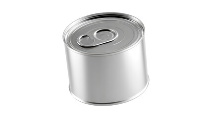 Silver Metal Food Can with Pull Tab Ready to Open isolated On Transparent Png Background.