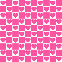 Checkered pink heart seamless pattern.Pink and white.Simple cute Valentines day.Wedding card.Love texture.Surface design for textile.Decoration ornament.Repeat tile.Wrapping paper.Vector design.