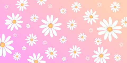 Cute seamless floral pattern with white daisy flowers on a pink background. Girly and simple vector illustration perfect for textile, wallpaper, or baby shower decoration.