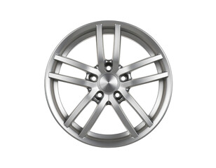 Obraz premium Shiny silver alloy wheel isolated on white background