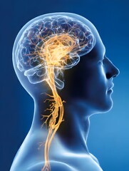 Obraz premium Human Brain Anatomy showcases the human brain and spinal cord: Central Nervous System, Neurological Illustration