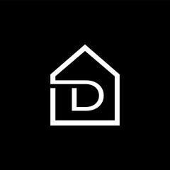 D letter home icon on black background