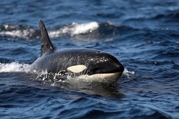 Fototapeta premium Orque emergeant des eaux bleues avec eclaboussures spectaculaires