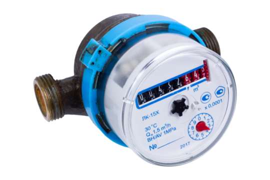 Water meter with blue accents.