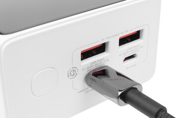 Close up of USB charger with cable