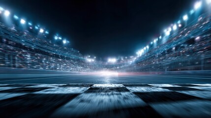 Dynamic motion blur captures the excitement of a night race at a stadium with an excited crowd