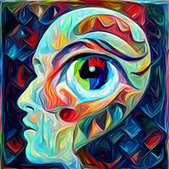 Psychedelic Eye of Awareness – Abstract Surreal Visionary Art in Vivid Colors

