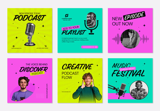 Modern Podcast Social Media Post Layout Template