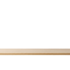 Simple light brown wooden shelf isolated on transparent background