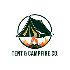 logo of tent and campfire vector