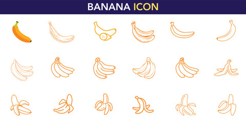 Diverse Banana Icon Set: Healthy Tropical Fruit Vectors for Nutrition, Organic Food, and Energy Themes – Perfect for Health, Diet, and Culinary Design Projects.