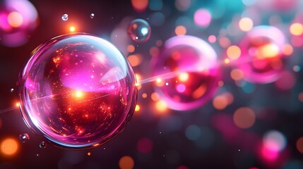 Abstract image showcasing luminous pink and red spheres with a bokeh effect in the background