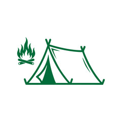 vector illustration of a tent with fire 