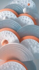 Abstract Minimalist Spheres and Arcs in Pale Blue and Orange Composition