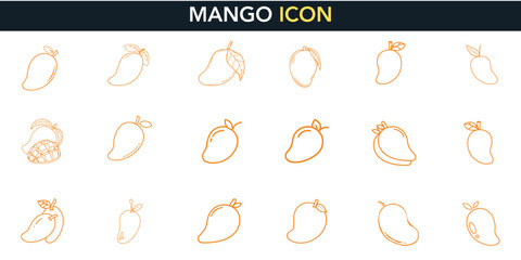 Vibrant Mango Icon Set: Fresh, Tropical Fruit Vector Illustrations for Healthy Food, Summer Concepts, and Organic Product Designs – Perfect for Menus & Brands.