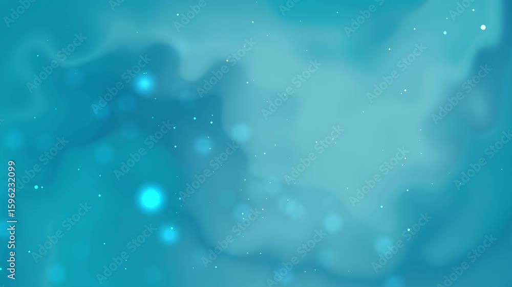 Poster Teal and turquoise abstract background with bokeh effect. Glowing particles floating in a dreamy, ethereal atmosphere. Soft, blurry texture with subtle color variations.