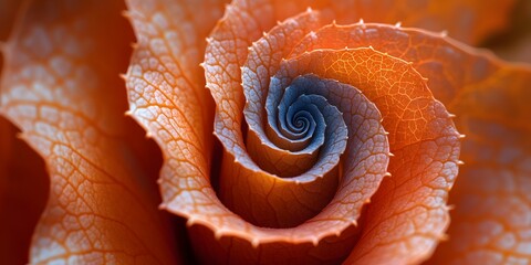 A captivating close up of an ornamental cabbage with a spiral center and textured orange leaves