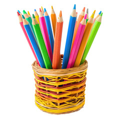 Colorful pencils in a woven holder