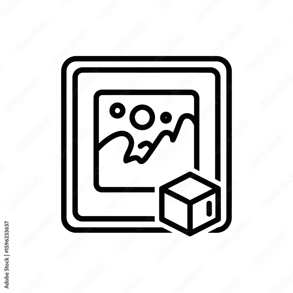 Poster blockchain technology icon design with box and frame