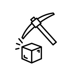 Blockchain Technology Mining Icon with Pickaxe and Cube  