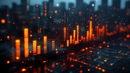 Abstract city data display, orange graphs