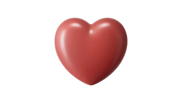 Heart shaped object with smooth surface. Red 3d rendering of a metallic shiny heart isolated on white or transparent background.