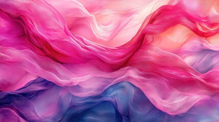 Obraz premium Flowing, vibrant, silky fabric drapes in a spectrum of pink, purple, and blue hues