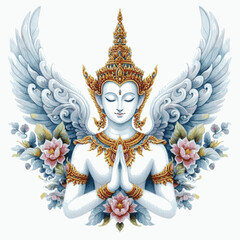 Dawn Offering: Thai angels isolated watercolor vector illustration svg