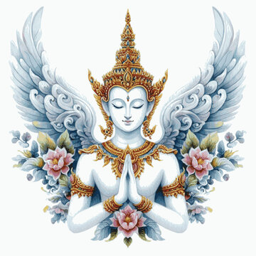 Dawn Offering: Thai angels isolated watercolor vector illustration svg