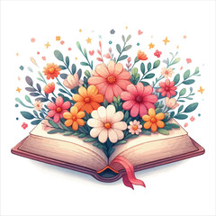 Art of open book with a floral arrangement