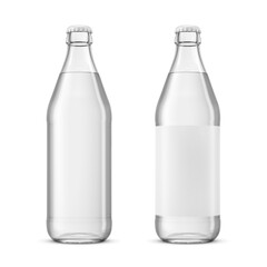 500ml Euro clear glass bottle with pure water isolated. 3D rendering illustration. Transparent PNG image.