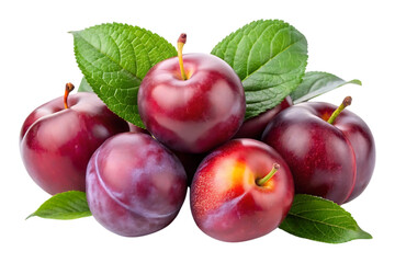 ripe plums with green leaf image isolated on a transparent