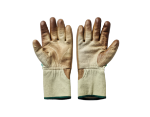 Pair of durable leather farming gloves for hand protection isolated on white background