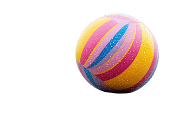 Colorful, striped, water-droplet-like design on a round ball.