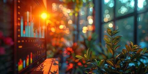 A vibrant data graph overlays an abstract bokeh background, ideal for technology and growth.