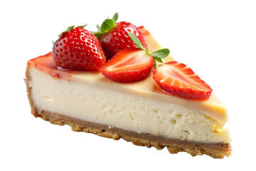 slice cheesecake topped strawberries image isolated on a transparent background
