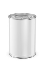 Clean tin can diameter 65mm with a ring-pull tab isolated. 3D rendering illustration. Transparent PNG image.