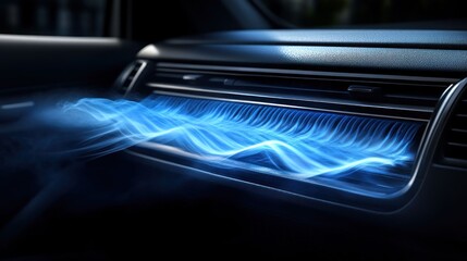 Car air vents with glowing blue airwaves