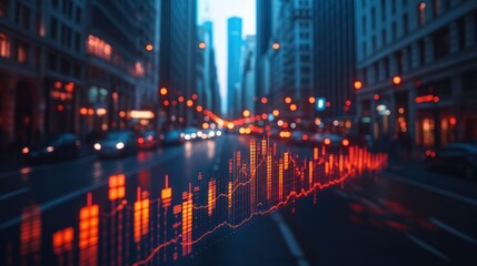 City street overlaid with financial chart