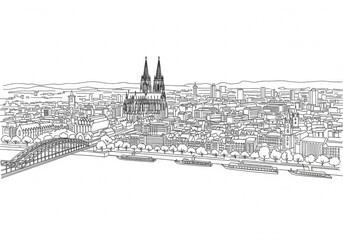 Cologne (Köln) in Germany one line drawing style	
