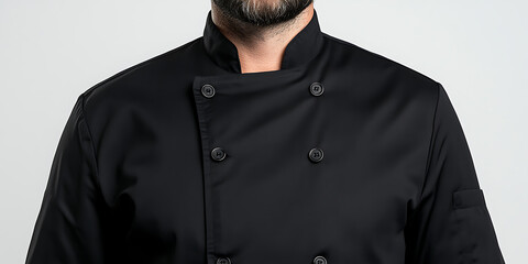 Chef in Black: Close-up of a chef's uniform. Simple, stylish and professional, ready for culinary creation. Attention to details, tailored apparel.