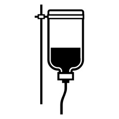 Icono silueta de bolsa de fluido IV colgada en hospital	