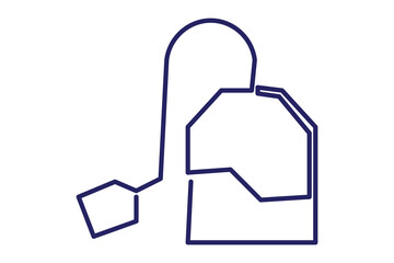 Tea bag outline with continuous line minimalist art illustration isolated on clean white background