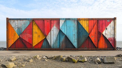 Naklejka premium Colorful shipping container on the coast