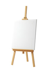 Wooden Easel with Blank Canvas, Isolated on White or Transparent Background