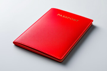 Red Passport Book with Gold Embossed Text on White Background travel document
